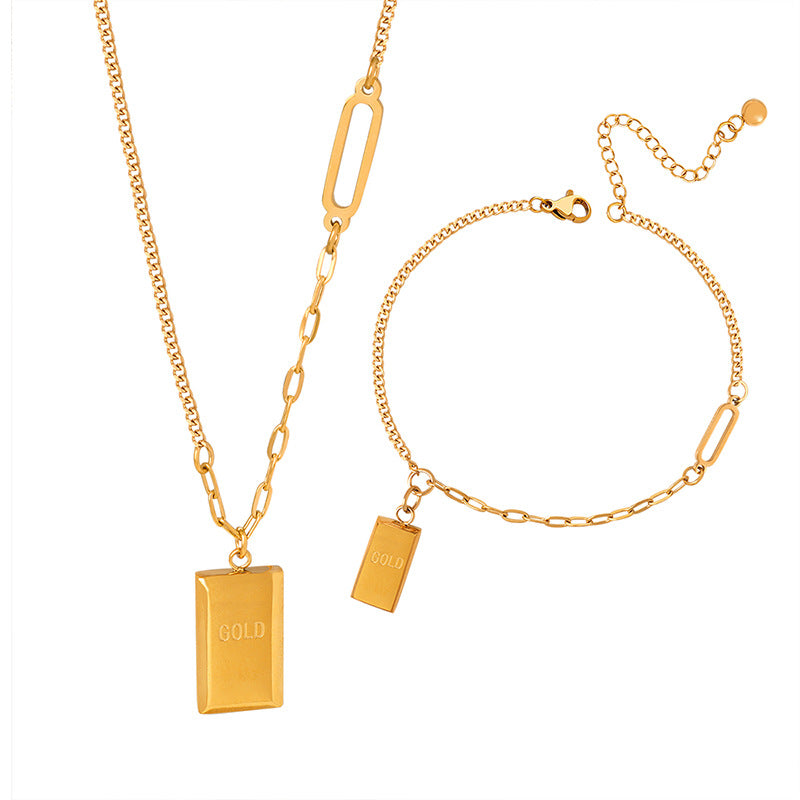Alphabet geometric square brand pendant niche hip-hop necklace simple cold wind personalized gold-plated anklet jewelry set pp