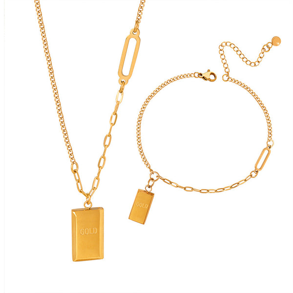 Alphabet geometric square brand pendant niche hip-hop necklace simple cold wind personalized gold-plated anklet jewelry set pp