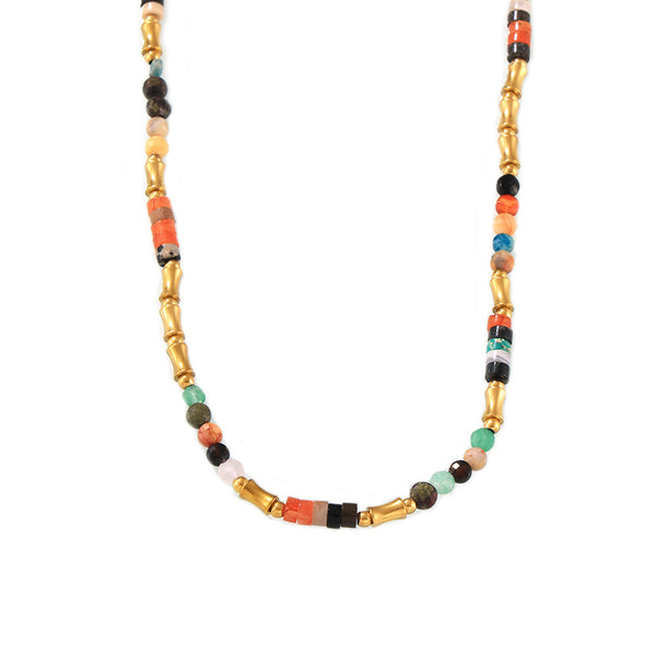 Dopamine Color Natural Stone Beaded Necklace Cross-border Simple Versatile Stainless Steel Clavicle Neck Chain