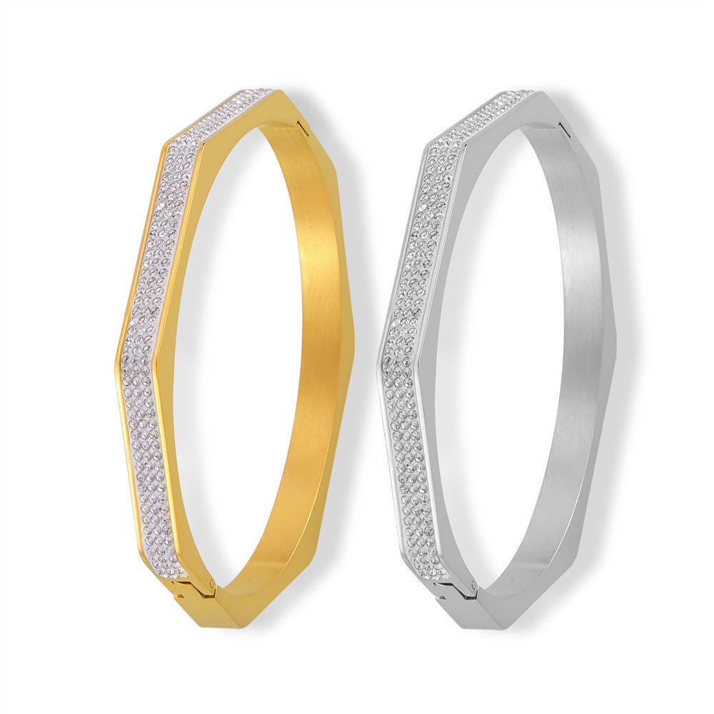 Temperament elegant simple cold wind jewelry personalized diamond design titanium steel gold-plated octagonal bracelet pp