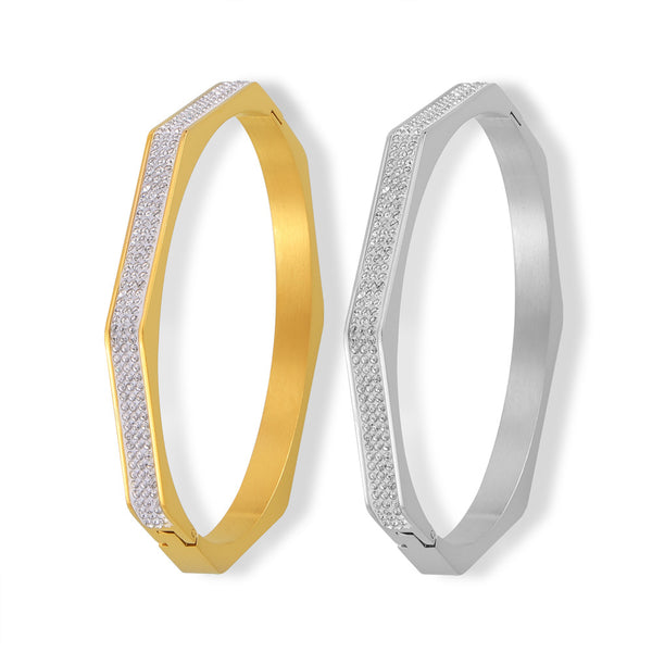 Temperament elegant simple cold wind jewelry personalized diamond design titanium steel gold-plated octagonal bracelet pp