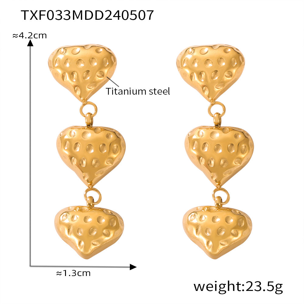 Hot-selling personalized freshwater pearl geometric texture design sense love pendant titanium steel gold-plated jewelry set