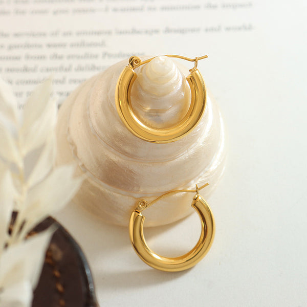 Internet celebrity trendy models do not fade circle small earrings ear buckle titanium steel plated 18K gold earrings women F310