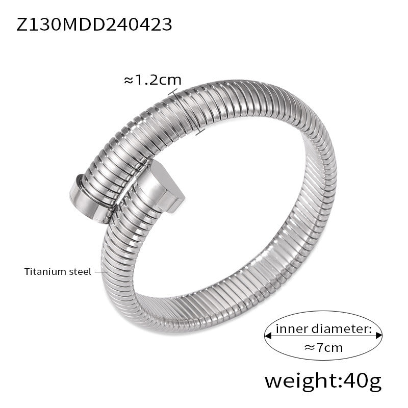 Hot-selling niche personalized opening bracelet inlaid with zircon design sense goose throat shape titanium steel jewelry set pp