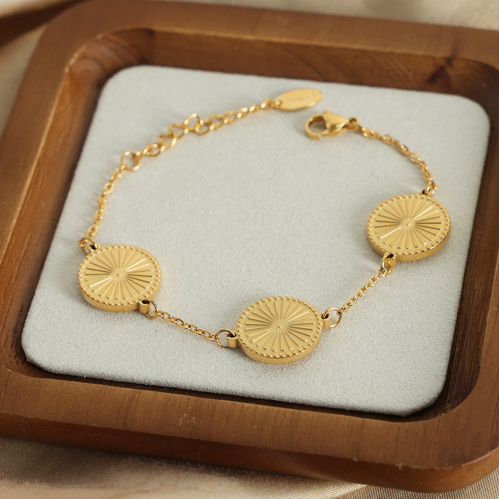New high-end fashion versatile simple personality titanium steel gold-plated round brand pendant necklace bracelet