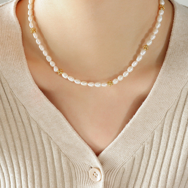 Simple and non-fading fashionable fashionable personalized freshwater pearl gold accessories necklace French trend jewelry