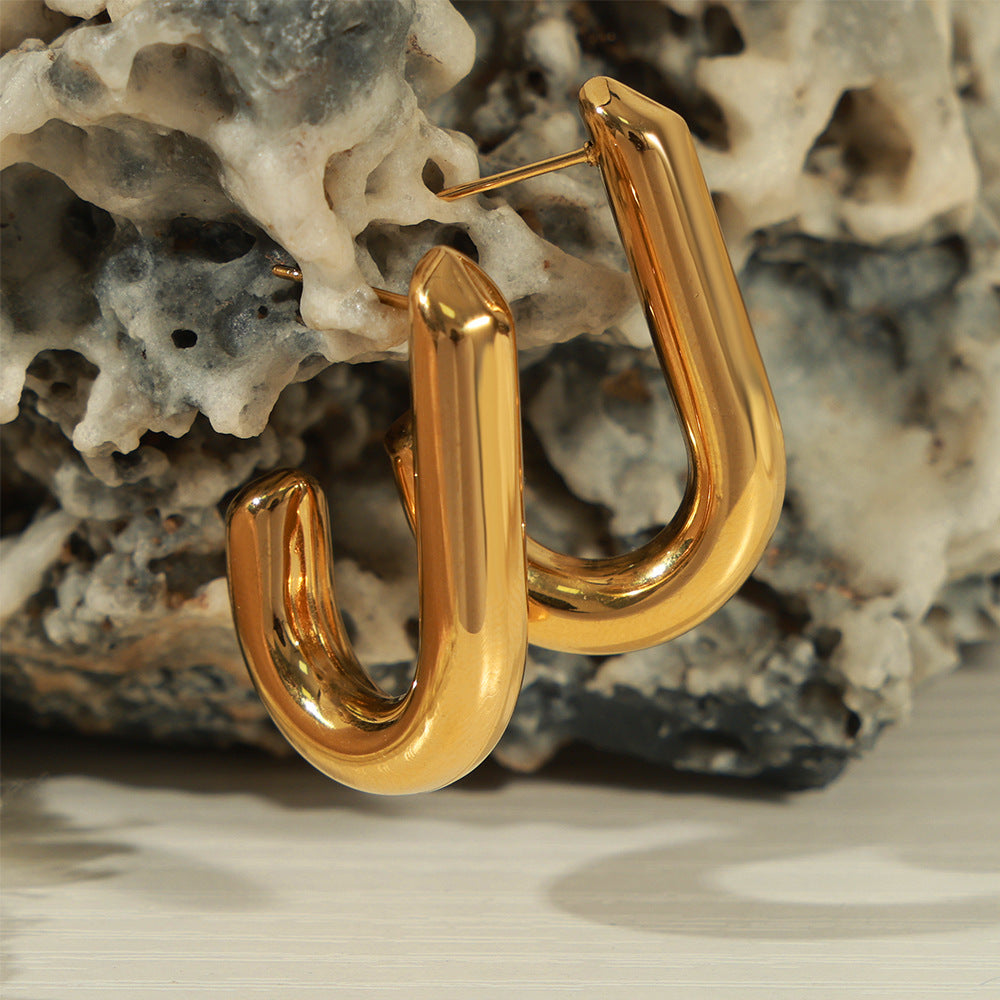 New niche design simple personality titanium steel gold-plated J-shaped design earrings European and American style jewelry wholesale