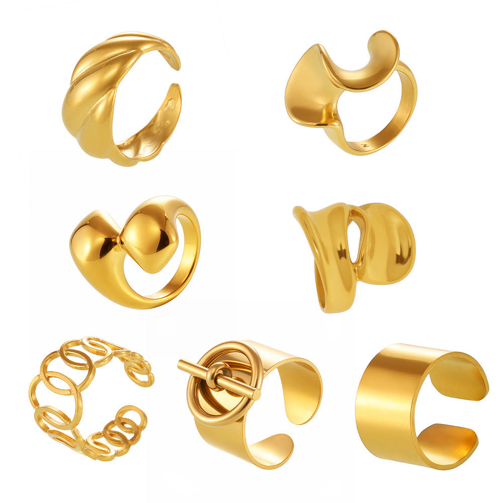 Cold wind ring, personalized design sense, stainless steel PVD electroplated 18K real gold fashion trend ring