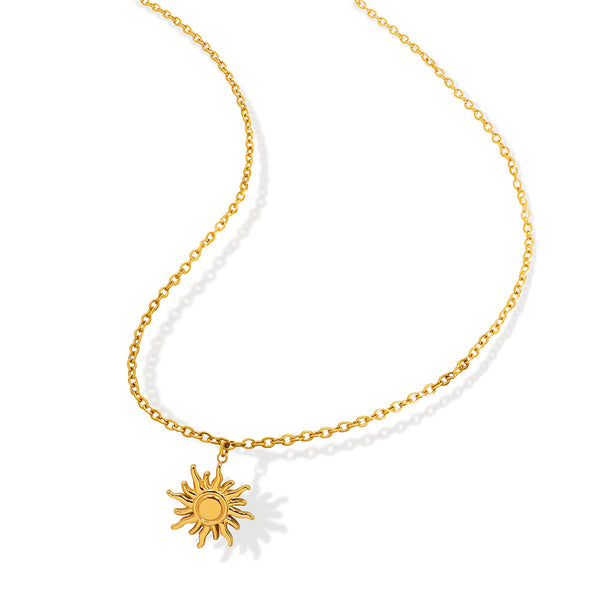 18K gold does not fade, personalized light luxury collarbone chain, fashionable and simple small sun pendant, titanium steel necklace, women's