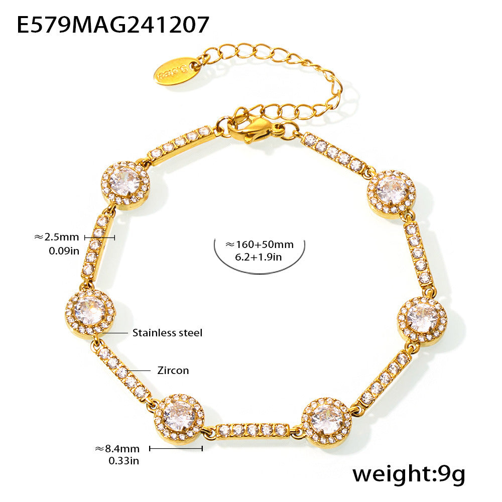 Stainless steel hand-inlaid super flash geometric zircon gypsy star bracelet combination PVD plated 18K gold color retention