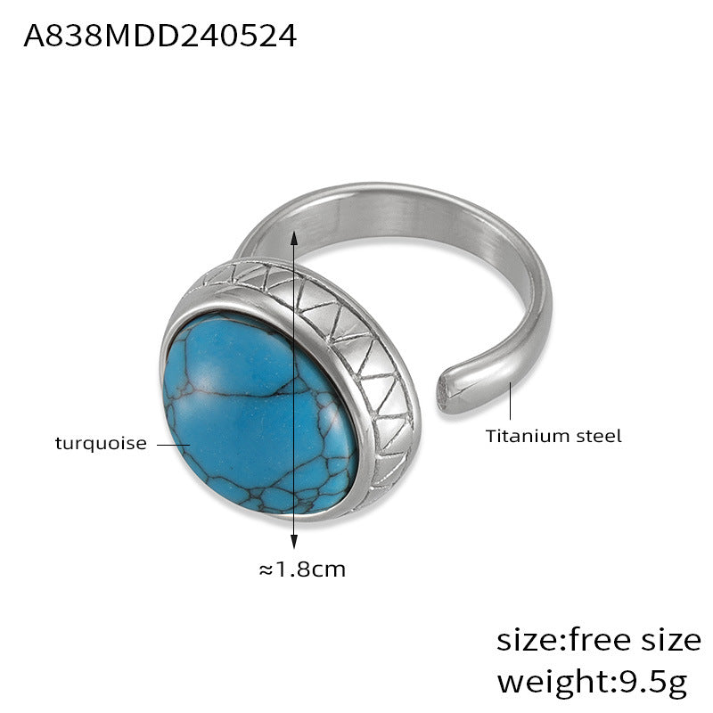 Retro personality simple niche texture lace temperament ring inlaid tiger's eye design titanium steel open ring