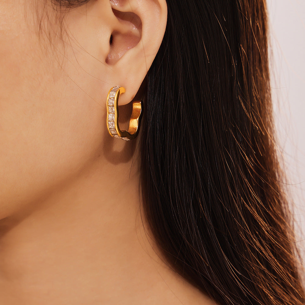 New flower earrings geometric lace zircon design stainless steel gold-plated temperament earrings
