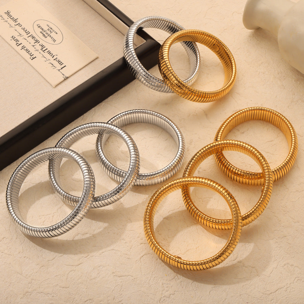 Goose throat bracelet European and American style fashion personalized design titanium steel gold-plated elastic striped bracelet women's jewelry wholesale