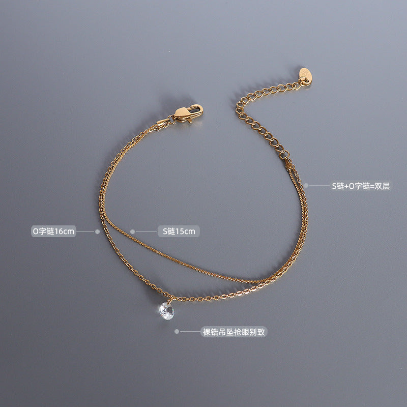 Light luxury double-layer zircon bracelet with diamonds, titanium steel 18k gold bracelet jewelry 99.
