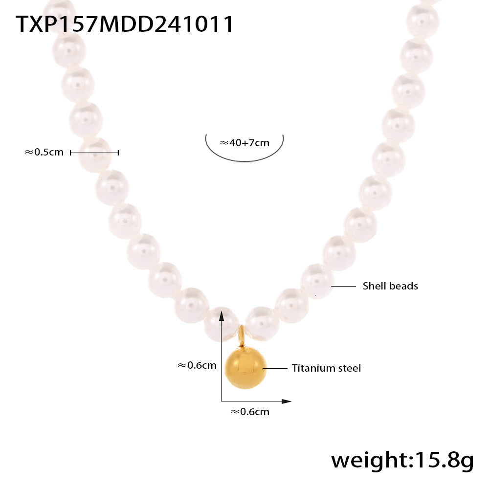 Baroque beaded necklace bracelet women's light luxury small ball titanium steel pendant choker set 99
