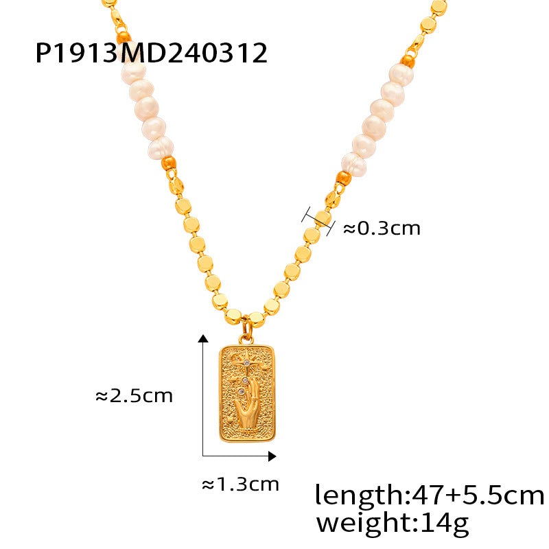 New fashion light luxury natural tiger's eye stone pendant freshwater pearl beaded copper necklace jewelry