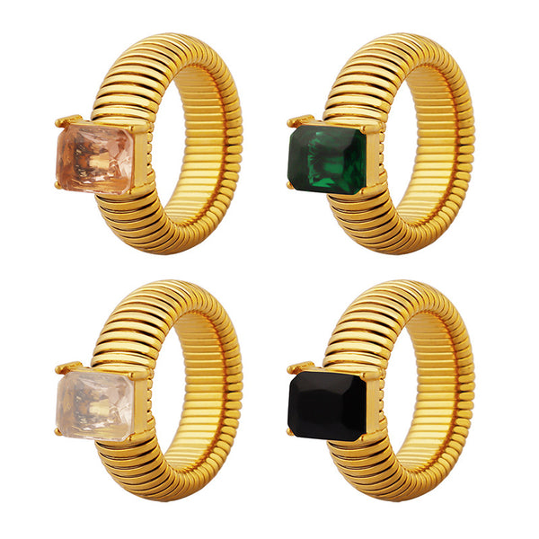 Premium New Fashion Niche Design Geometric Spar Diamond Threaded Ring Titanium Steel Gold Plated Jewelry