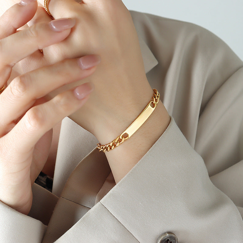 Hip-hop heavy industry exaggerated geometric long bracelet necklace titanium steel plated 18k real gold jewelry set pp