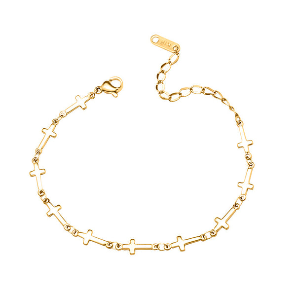 Cold wind light luxury trend fashion cross bracelet titanium steel plated 18K real gold versatile jewelry E081
