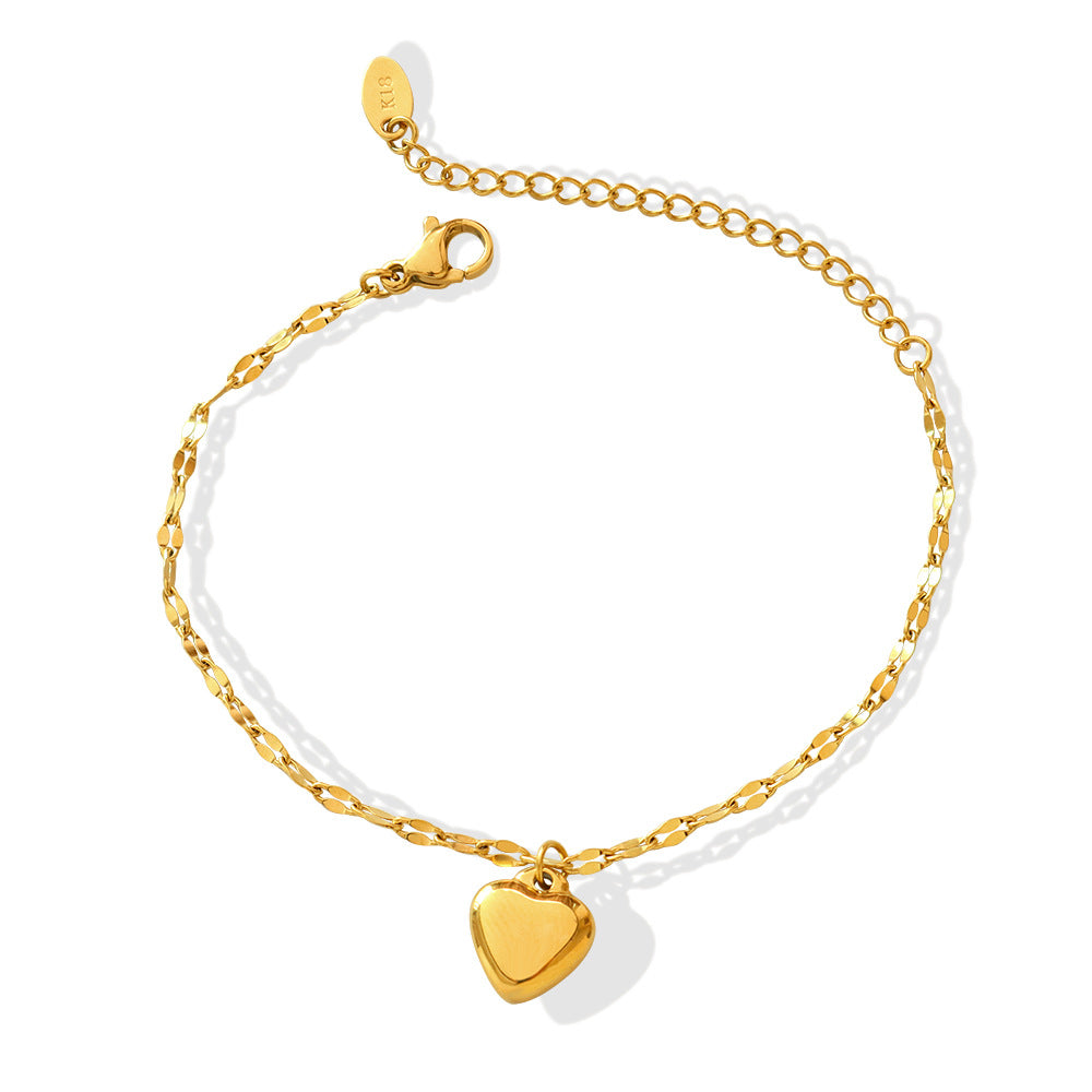 Pastoral Xiaoxiangfeng Fashion Versatile Peach Heart Love Pendant Bracelet Campus Girl Heart Small Fresh Jewelry 99