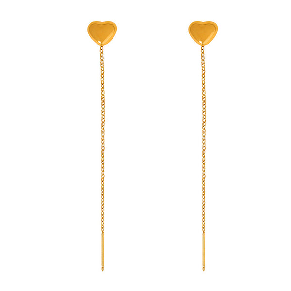 Exquisite and versatile, small and small love stud earrings, personalized fringed ear line, titanium steel electroplated 18K gold niche design earrings