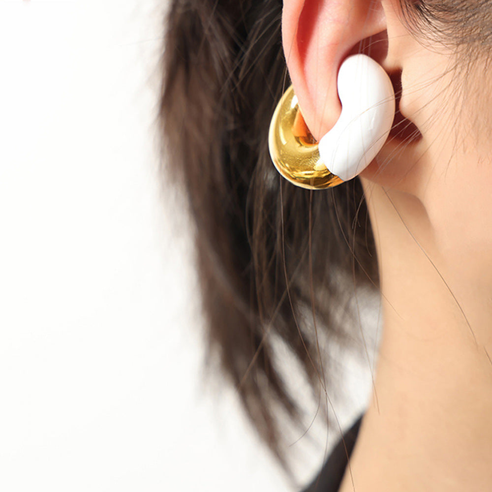 New exaggerated personality fashion versatile titanium steel gold-plated geometric U-shaped striped enamel drip earrings jewelry