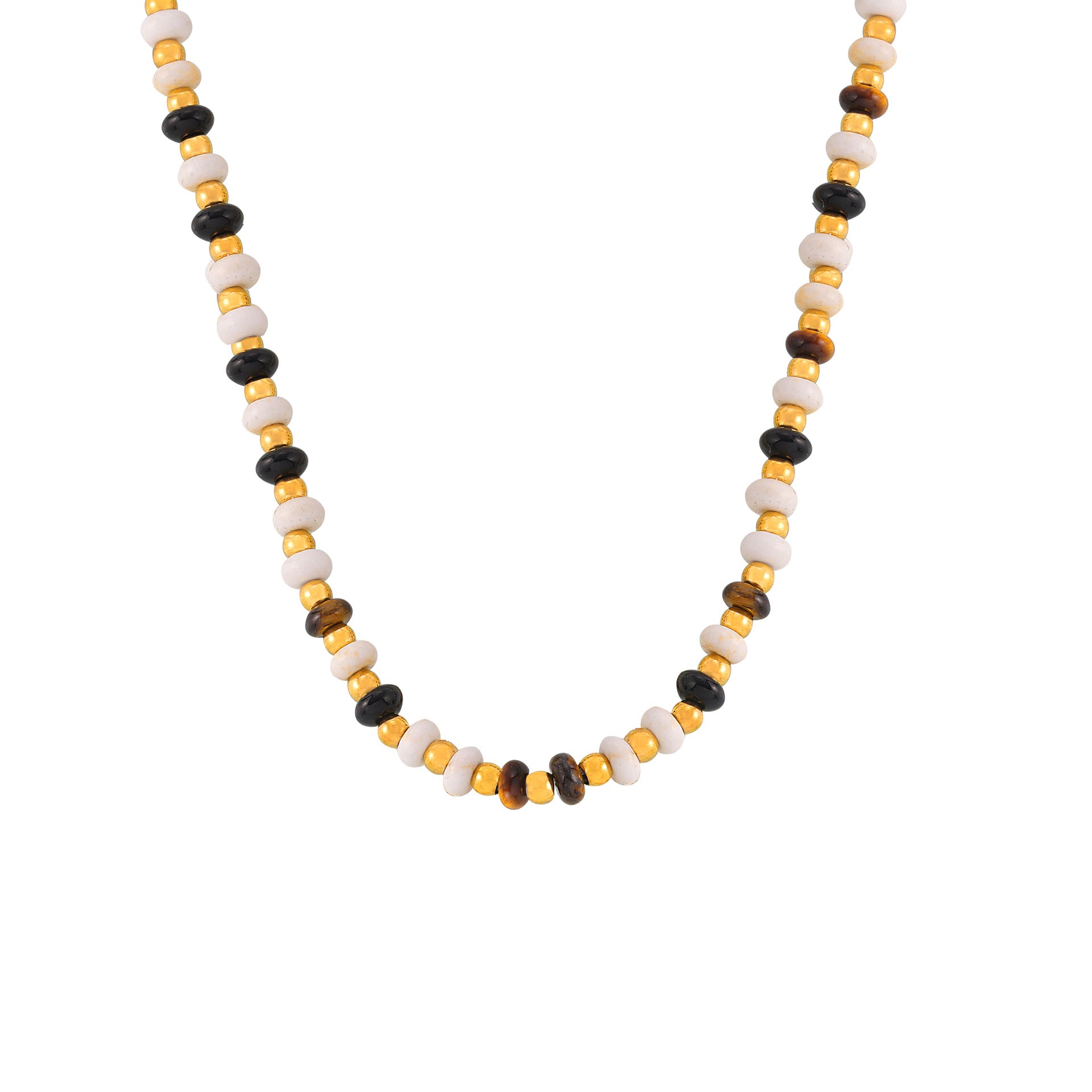 Natural stone beaded design necklace, tiger's eye stone pendant, double-layer stacked wind titanium steel clavicle chain 99