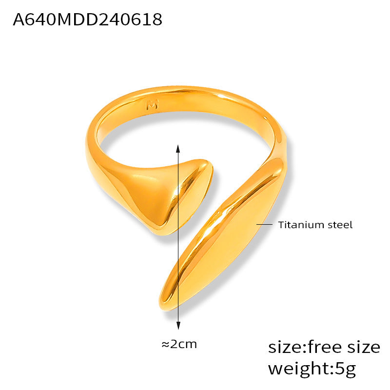 Minimalist style elegant temperament personalized open index finger ring geometric personality melon seed shape design titanium steel gold-plated ring pp