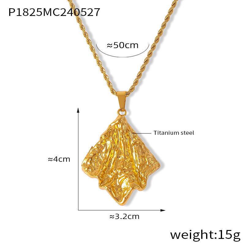 Retro niche personalized twist chain jewelry geometric folds texture design sense square brand pendant titanium steel necklace pp