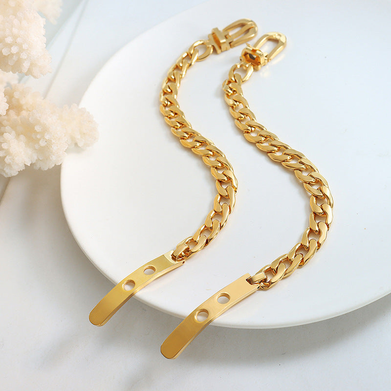 Bracelet Thick Chain Press Buckle Strap Buckle Bracelet Titanium Steel Plated 18k Gold Temperament Hand Jewelry E199