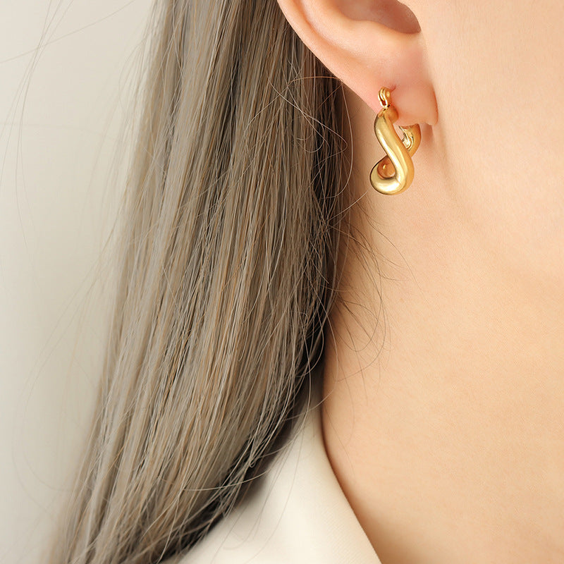 Marka style jewelry geometric twist special-shaped titanium steel plated 18k gold retro personality niche earrings