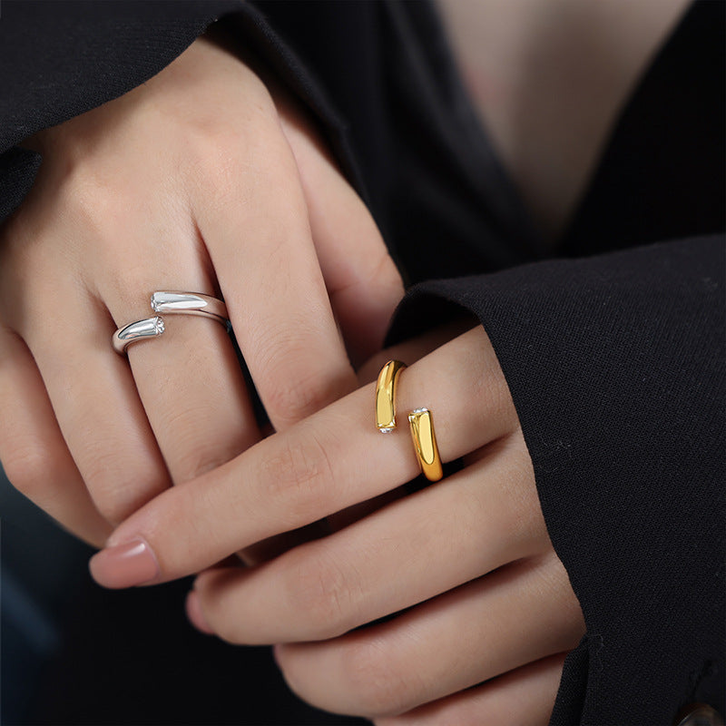 Niche design sense cold wind simple personality light luxury inlaid zircon titanium steel non-fading ring jewelry women