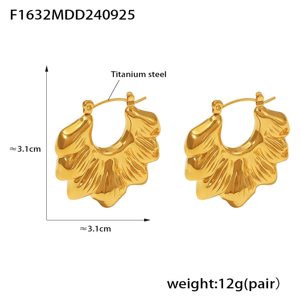 Folded Wave Chrysanthemum Hollow Earrings, Titanium Steel 18K Gold Plated Temperament Irregular Earrings Women