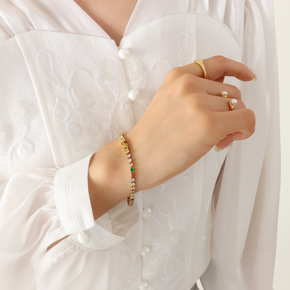 Hot-selling popular light luxury does not fade colorful diamond-encrusted zircon bracelet personalized versatile jewelry women 99
