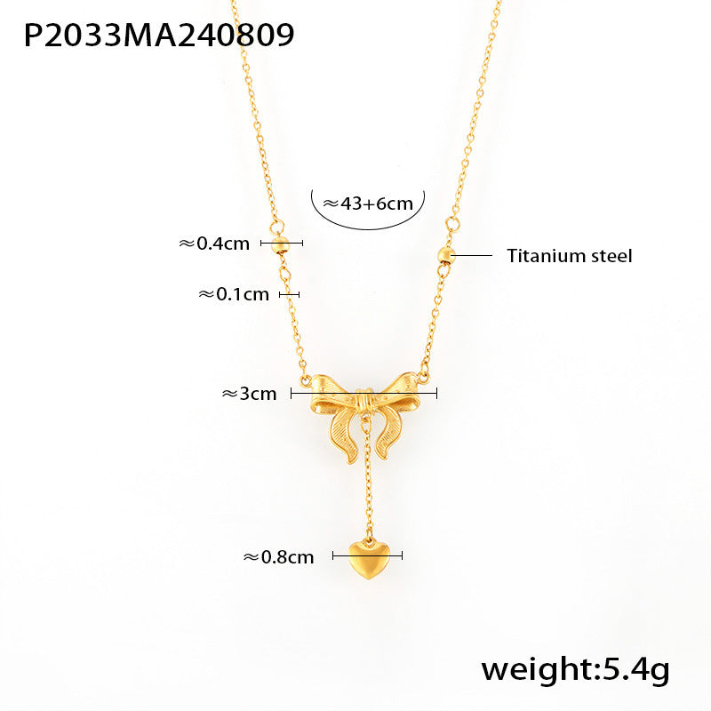 Chic wind love fringed bow collarbone necklace sweet wind women's necklace titanium steel plated 18k real gold