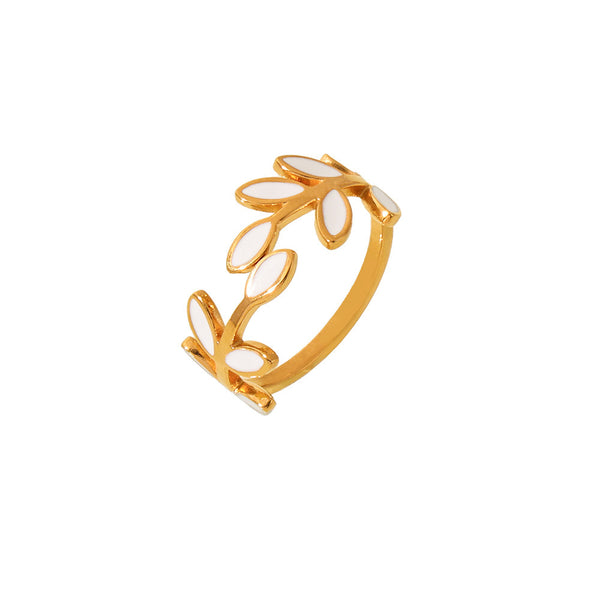 Branch and Leaf Oil Dripping Ring Women's Stainless Steel Plated 18k Gold Index Finger Ring Spot Small Order Quick Return