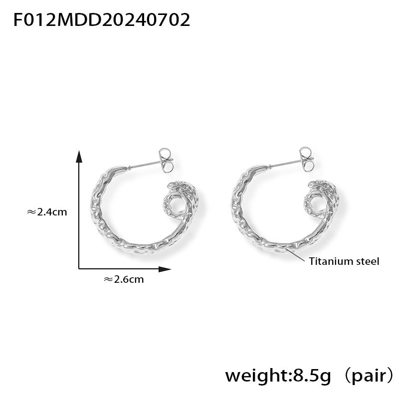 Retro Personality Irregular Folds Texture Design Sense Earrings Line Twist Design Sense Titanium Steel Earrings