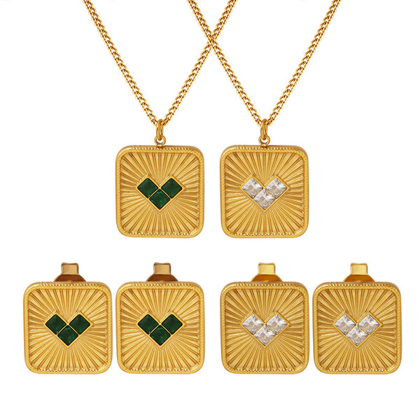 Women's niche design titanium steel square brand heart pendant necklace personalized fashion earrings gold-plated jewelry set