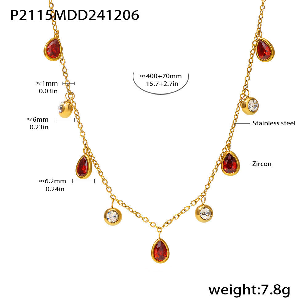 Water drop tassel Symphony rhinestone collarbone necklace European and American niche light luxury stainless steel plated 18k real gold jewelry 99