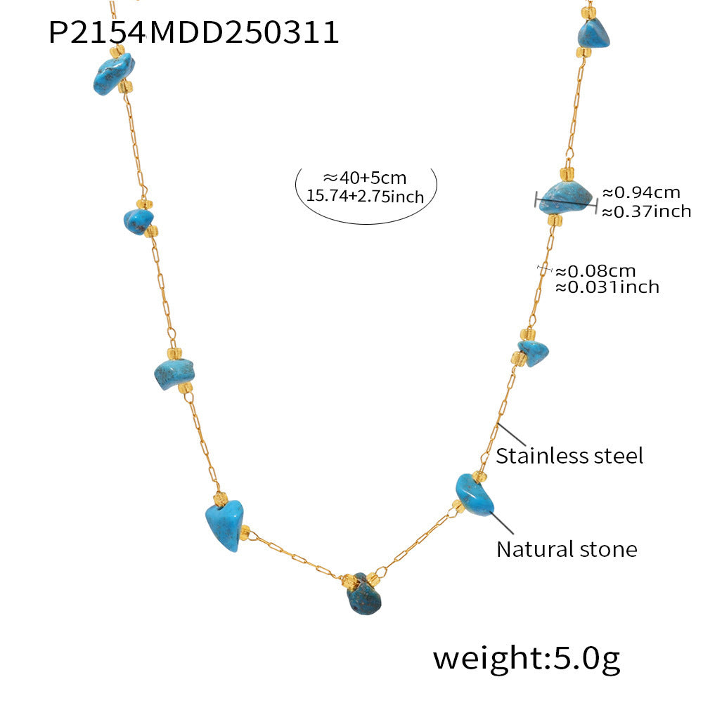Candy color natural stone collarbone necklace niche design sense titanium steel color retention sweet neck chain jewelry women