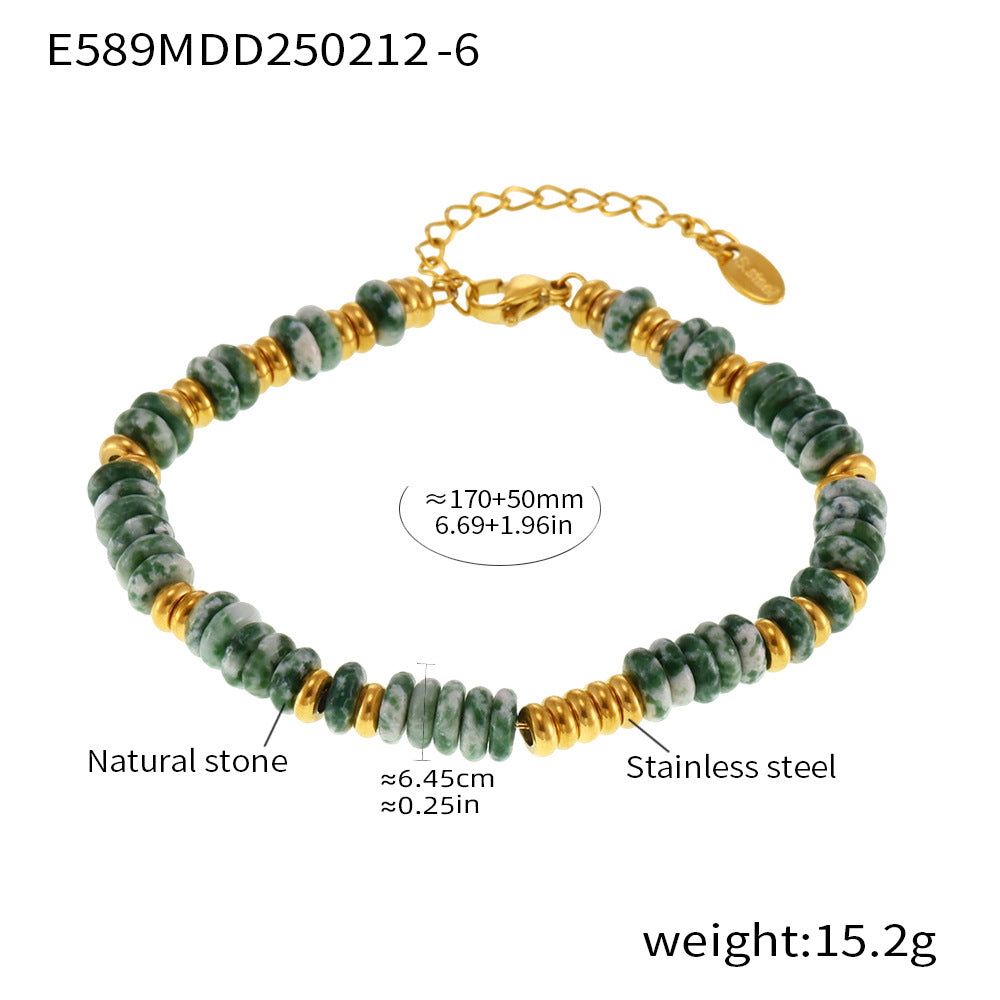 Natural stone abacus bead bracelet women's fashion light luxury titanium steel plated 18k gold versatile personality temperament chain decoration 99
