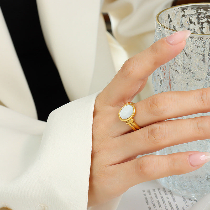 Vintage White Sea Shell Charming Ring Jewelry, 18 Real Gold Titanium Steel Index Finger Ring Jewelry A256