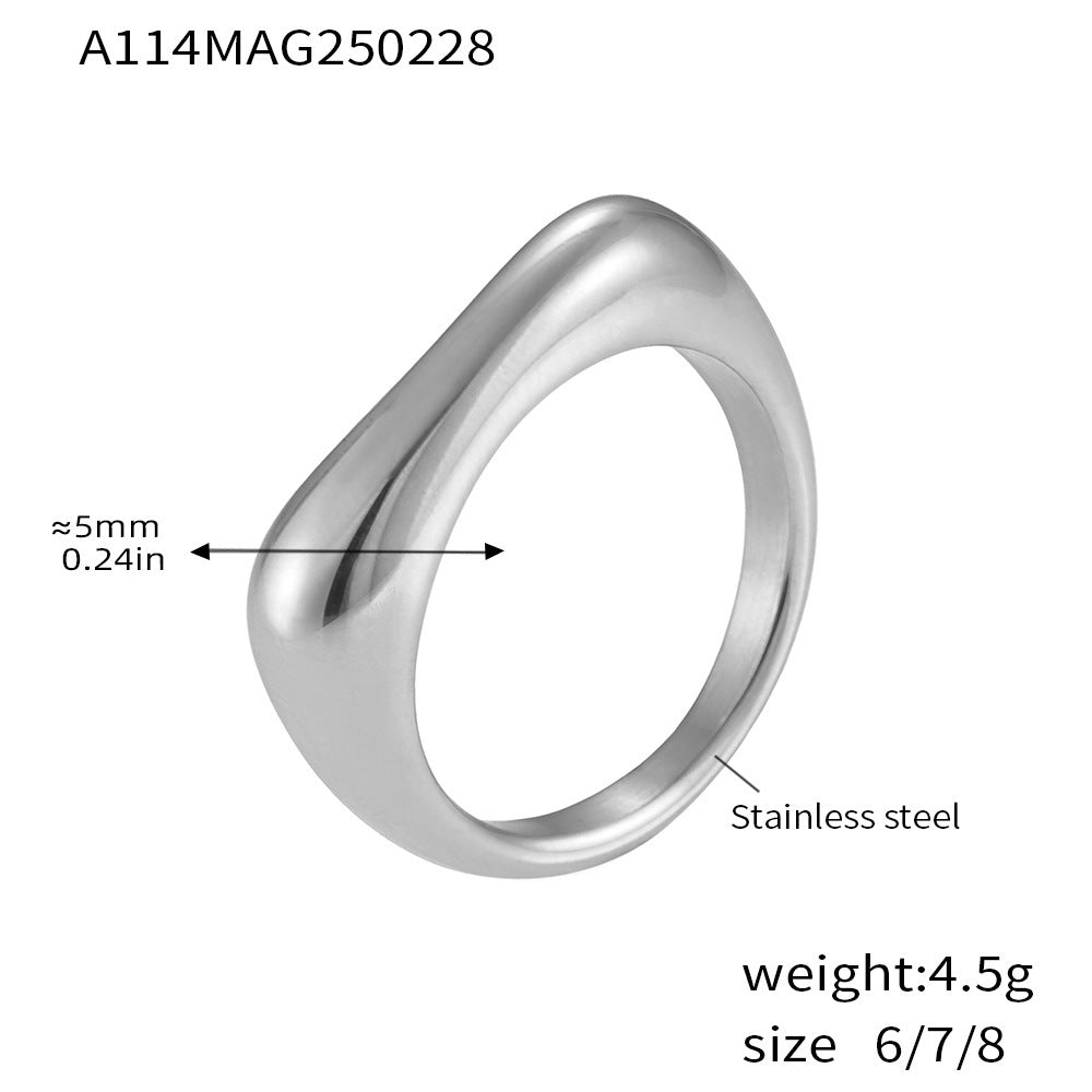 Simple rectangular ring European and American fashion niche versatile jewelry stainless steel plated 18K real gold ring 99