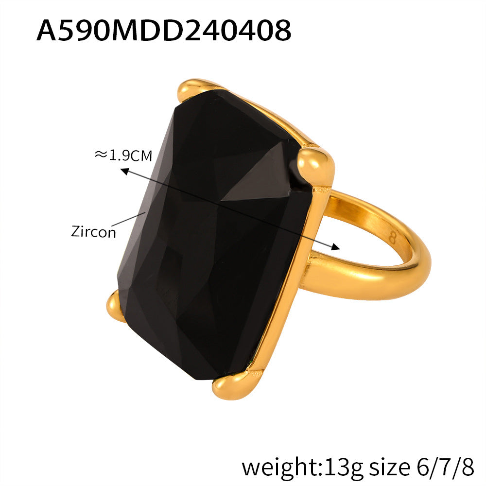 Personalized diamond-set design sense geometric ring female niche texture titanium steel gold-plated index finger ring