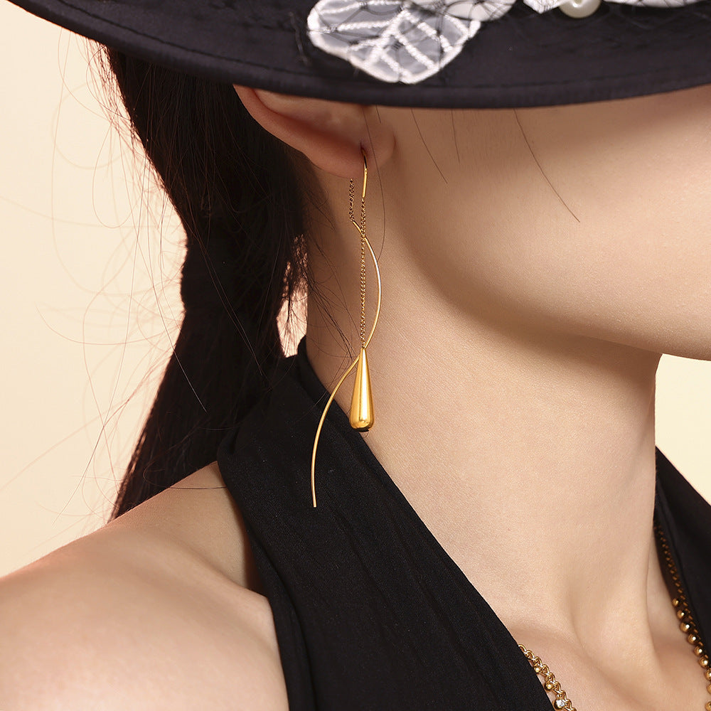 Hot-selling water drop tassel women's earrings, light luxury niche design stainless steel earline earrings, earrings wholesale
