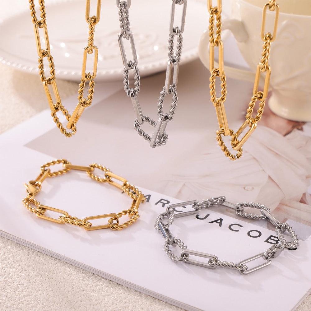 Hip hop trendy cool personality jewelry geometric return chain twist splicing design titanium steel jewelry other set