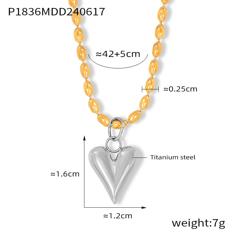 Fashion Simple Temperament Elegant Rice Bead Chain Jewelry Geometric Love Pendant Titanium Steel Gold Plated Casual Wind Necklace