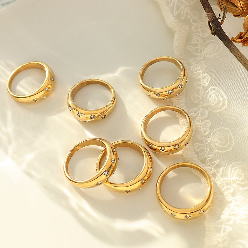 Cold style retro trendy gypsy zircon ring titanium steel plated 18K gold light luxury fashion hand jewelry 99