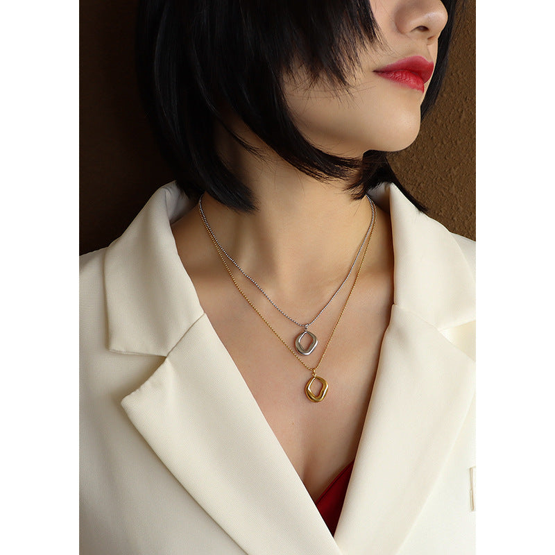 Chocker special-shaped heavy industry handmade irregular geometric pendant titanium steel 18k gold collarbone necklace P987