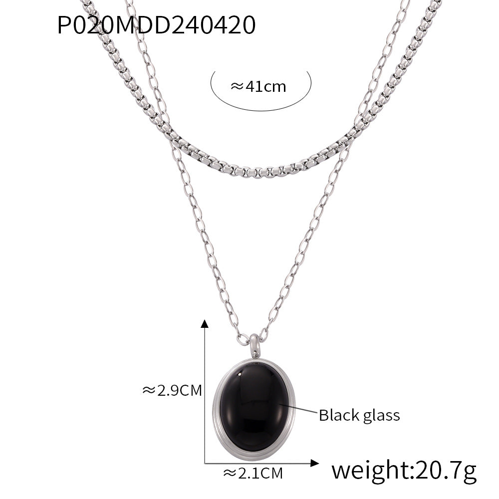 Retro personality simple temperament light luxury jewelry inlay design weight color glaze titanium steel jewelry set